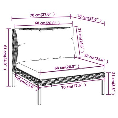 vidaXL 11-tlg. Garten-Lounge-Set mit Kissen Poly Rattan Dunkelgrau