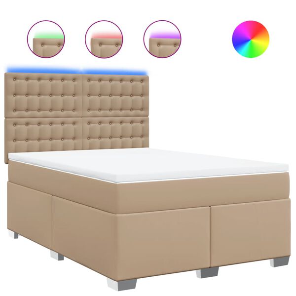 vidaXL Boxspringbett Matratze Cappuccino-Braun 140x190cm Kunstleder