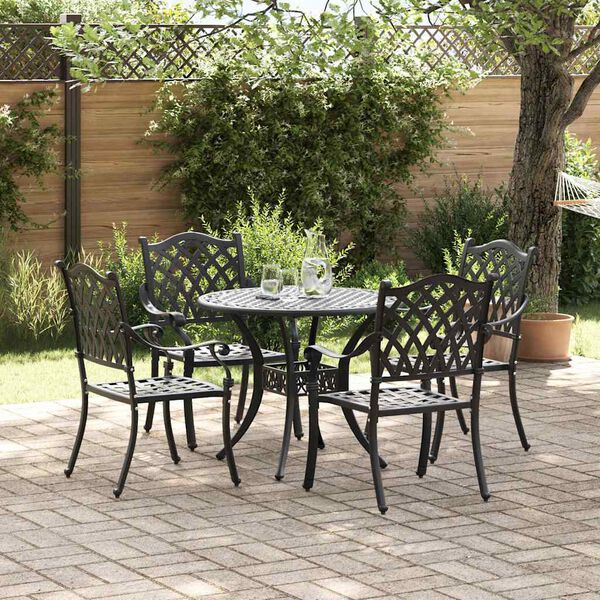 vidaXL Garten Essgruppe 5 pcs Schwarz 90 x 90 x 75 cm Gussaluminium