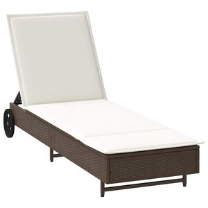 vidaXL Sonnenliege mit Rollen und Auflage Braun Poly Rattan