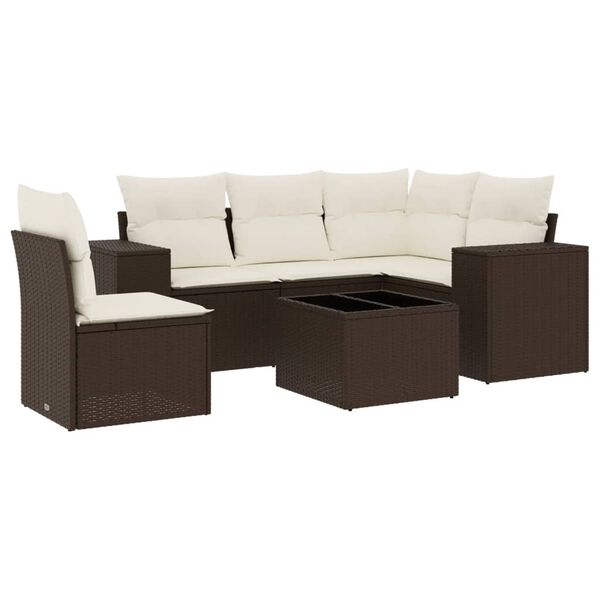 vidaXL 6-tlg. Garten-Sofagarnitur mit Kissen Braun Poly Rattan