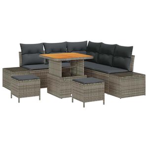 vidaXL Gartensofa-set mit Kissen mit Speicher 8 pcs Grau Poly Rattan