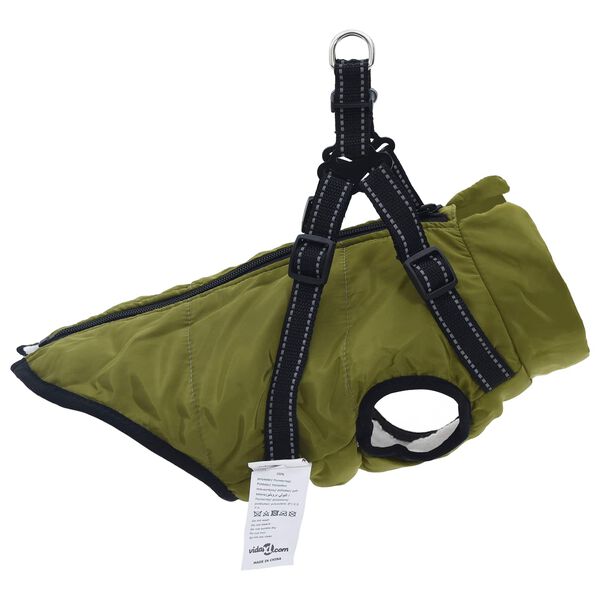 vidaXL Hundemantel mit Geschirr Olivegr&uuml;n 2XL Fleece und Polyester