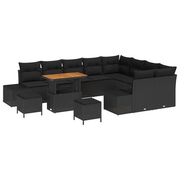 vidaXL Garten-Sofa-Set mit Speicher 12 pcs Schwarz Poly Rattan