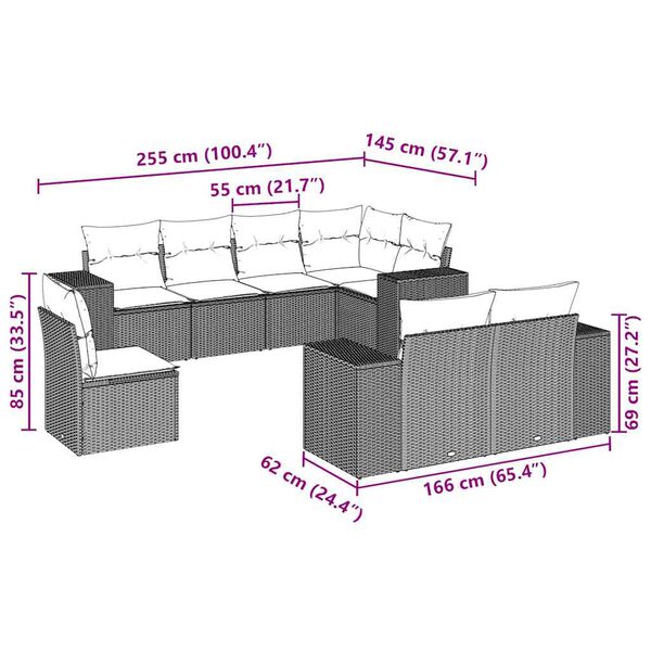 vidaXL 8-tlg. Garten-Sofagarnitur mit Kissen Hellgrau Poly Rattan