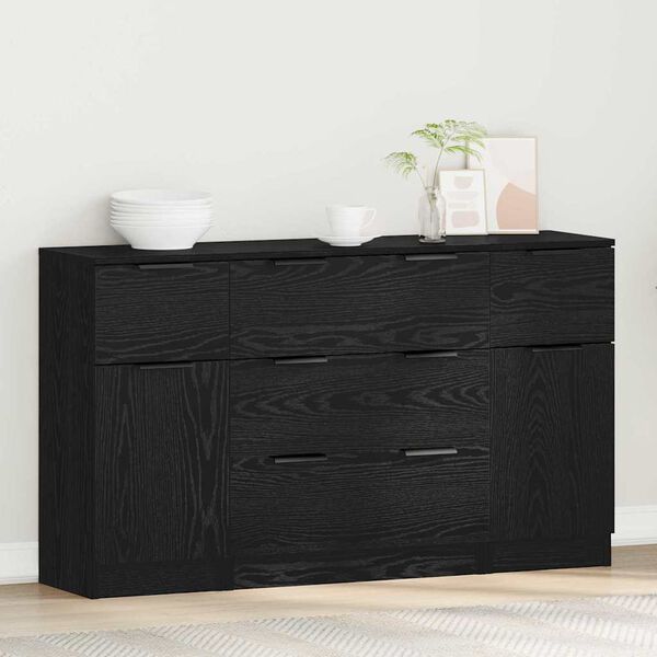 vidaXL Sideboard 3 pcs Schwarz Eichen-Optik Holzwerkstoff