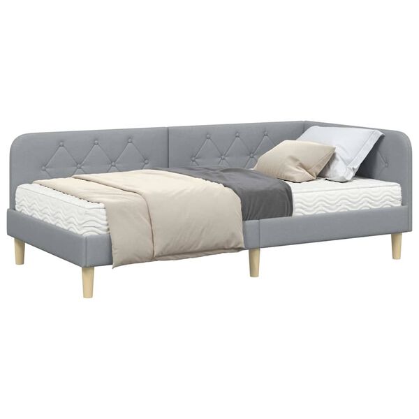vidaXL Eckbettgestell mit Matratze Hellgrau 90 x 200 cm Stoff