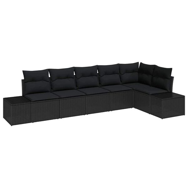 vidaXL Garten-Sofa-Set mit Kissen 6 pcs Schwarz Poly-Rattan