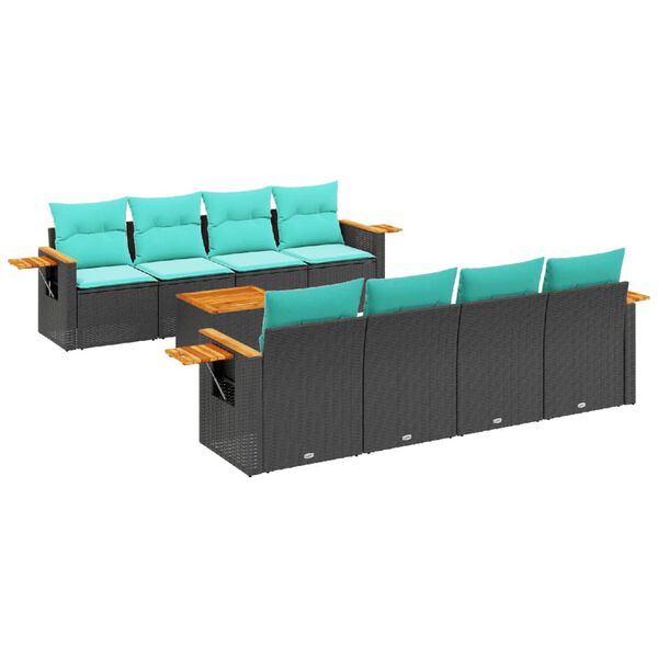 vidaXL 9-tlg. Garten-Sofagarnitur mit Kissen Schwarz Poly Rattan