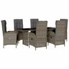 vidaXL 7-tlg. Garten-Essgruppe mit Kissen Grau Poly Rattan