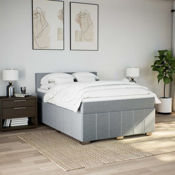 vidaXL Boxspringbett mit Matratze Hellgrau 160x200 cm Stoff