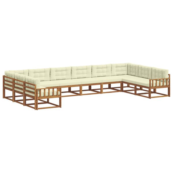vidaXL Outdoor-Sofagarnitur mit Kissen 10 pcs Natur und Creme