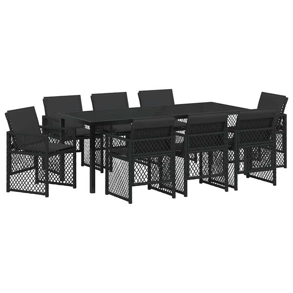 vidaXL Garten Essgruppe 9 pcs Schwarz Poly-Rattan