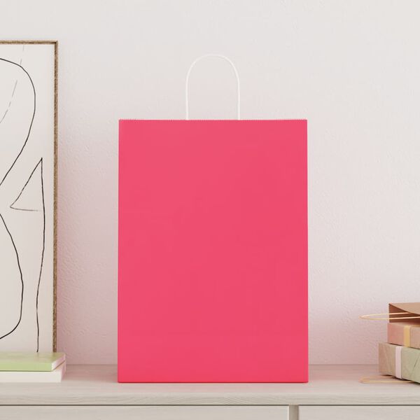 vidaXL Papiertragetaschen 50 Stk. mit Henkeln Rosa 32x17x44 cm