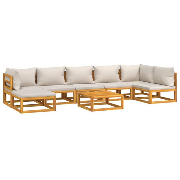 vidaXL 8-tlg. Garten-Lounge-Set mit Hellgrauen Kissen Massivholz