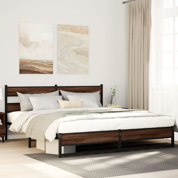 vidaXL Metallbett ohne Matratze Braun Eichen-Optik 193x203 cm
