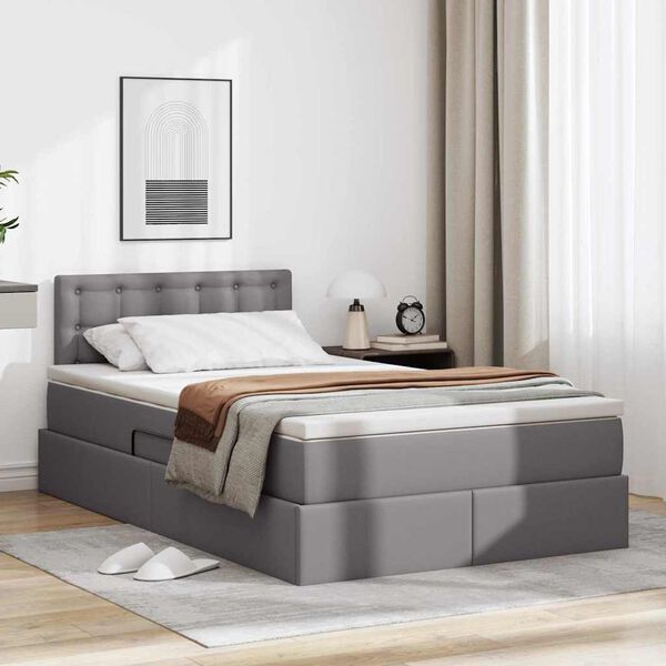 vidaXL Bett mit Stauraum und LED mit LED Grau 120 x 200 cm Kunstleder