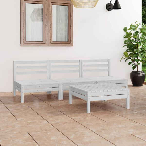 vidaXL 4-tlg. Garten-Lounge-Set Wei&szlig; Kiefer Massivholz