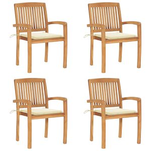 vidaXL Stapelbare Gartenst&uuml;hle mit Kissen 4 Stk. Massivholz Teak