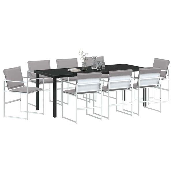 vidaXL Garten Essgruppe 9 pcs Wei&szlig; Pulverbeschichteter Stahl