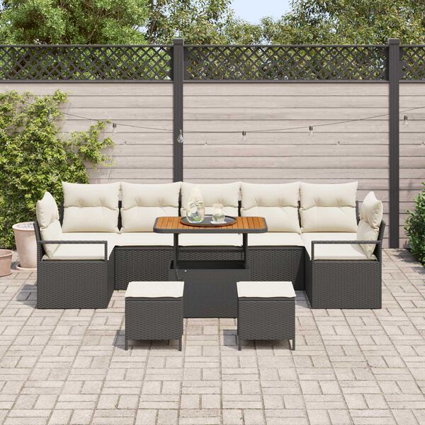 vidaXL Garten-Sofa-Set mit Kissen mit Kissen 10 pcs Schwarz und Creme