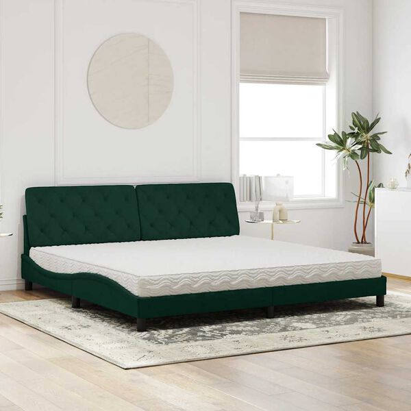 vidaXL Bett mit Matratze Dunkelgr&uuml;n 200x200 cm Samt