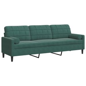 vidaXL Sofa 3-Sitzer mit Zierkissen Dunkelgr&uuml;n 210 cm Samt