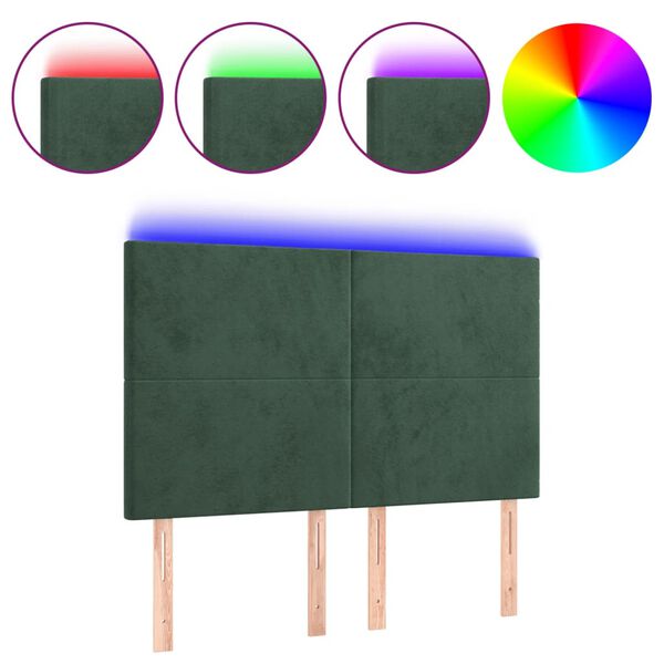 vidaXL LED Kopfteil Dunkelgr&uuml;n 144x5x118/128 cm Samt