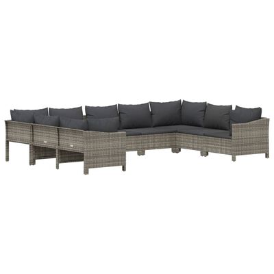 vidaXL 9-tlg. Garten-Lounge-Set mit Kissen Grau Poly Rattan