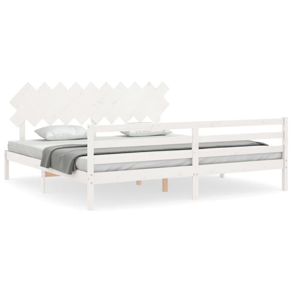 vidaXL Massivholzbett mit Kopfteil Wei&szlig; 200x200 cm