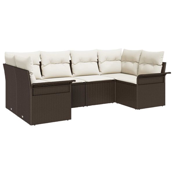 vidaXL Garten-Sofa-Set mit Kissen 6 pcs Braun Poly Rattan