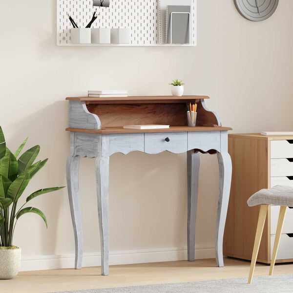 vidaXL Schreibtisch Braun und Wei&szlig; 80 x 40 x 92 cm Massivholz Mahagoni
