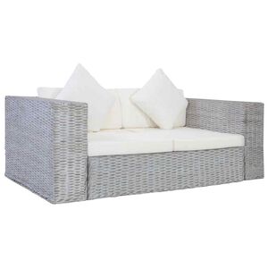 vidaXL 2-Sitzer-Sofa mit Kissen Grau Nat&uuml;rliches Rattan