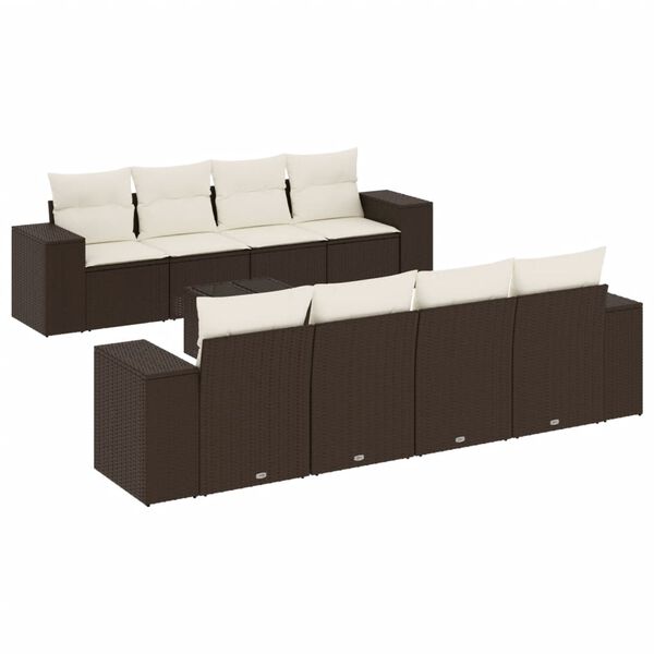vidaXL 9-tlg. Garten-Sofagarnitur mit Kissen Braun Poly Rattan