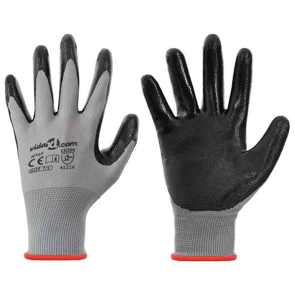 vidaXL Arbeitshandschuhe 24 pcs Grau und Schwarz 7 / S Polyester