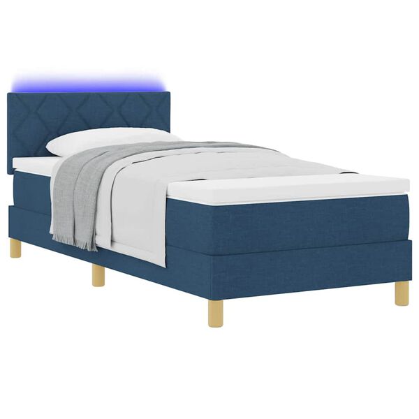 vidaXL LED Boxspringbett mit Matratze Blau 90 x 200 cm Stoff