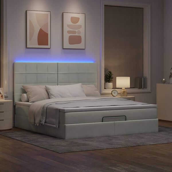 vidaXL Ottoman-Bett mit Matratzen & LEDs Hellgrau 160x200 cm Samt