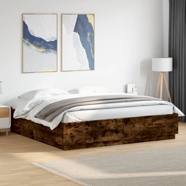 vidaXL Bettgestell mit LED R&auml;uchereiche 200x200 cm Holzwerkstoff
