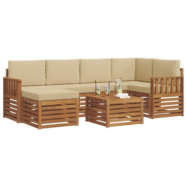 vidaXL Ecksofa Set mit Kissen 7 pcs Natur und Beige Massivholz Akazie