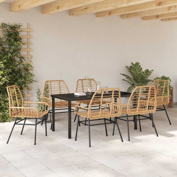 vidaXL Garten Essgruppe 7 pcs Braun Poly-Rattan