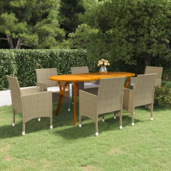 vidaXL 7-tlg. Garten-Essgruppe Beige