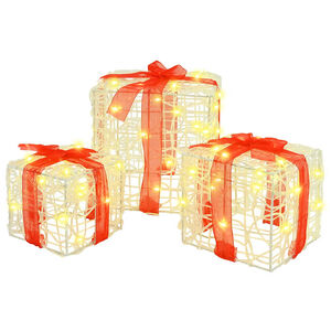 vidaXL Geschenkbox 3 stk. 60 LEDs Warmwei&szlig; 20 x 20 x 20 cm Acryl