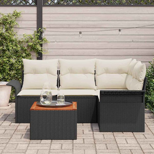 vidaXL Gartensofa-set mit Speicher 5 pcs Schwarz und Creme Poly-Rattan