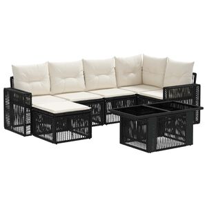 vidaXL Gartensofa-set 7 stk. Schwarz und Cremewei&szlig; Poly-Rattan