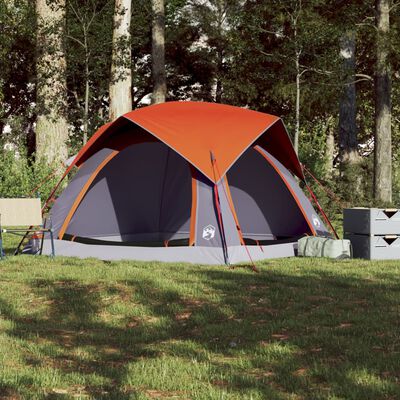 vidaXL Campingzelt 4 Personen Grau und Orange Wasserdicht