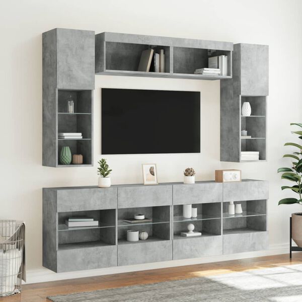 vidaXL 6-tlg. TV-Wohnwand mit LED-Leuchten Betongrau