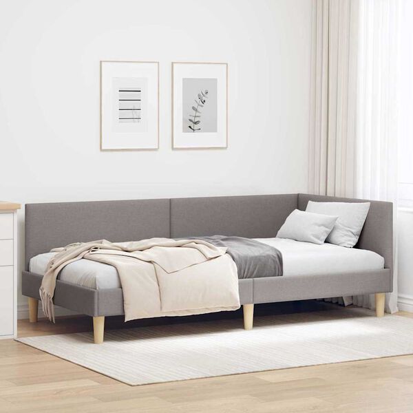 vidaXL Eckbettgestell mit Kopfteil Taupe 100 cm x 200 cm Samt
