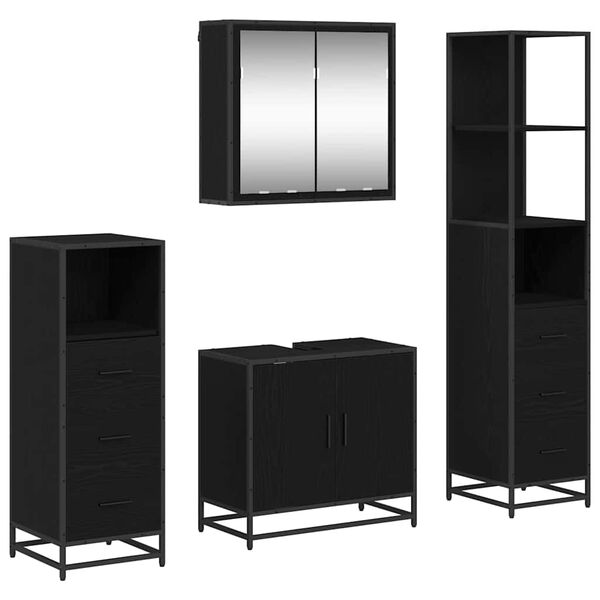 vidaXL Badezimmerm&ouml;bel-Set 4 pcs Schwarz Eichen-Optik Holzwerkstoff