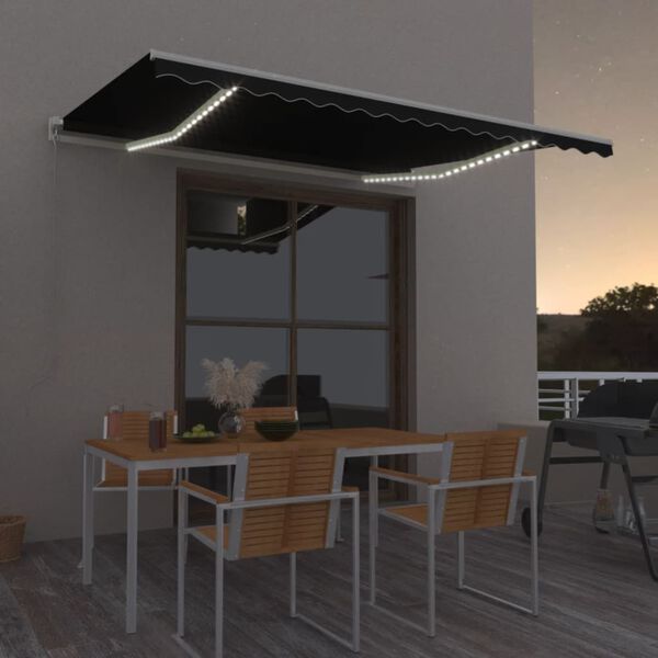 vidaXL Markise Manuell Einziehbar mit LED 400x350 cm Anthrazit
