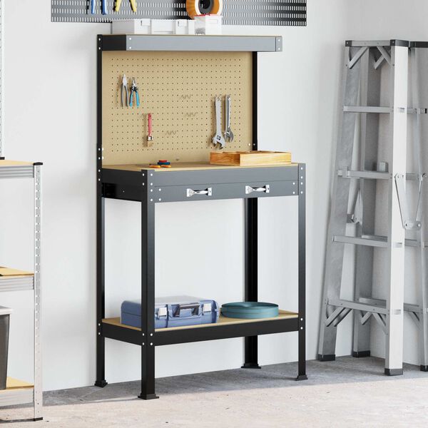 vidaXL Werkbank mit Schubladen Schwarz 81 x 41 x 145 cm Metall